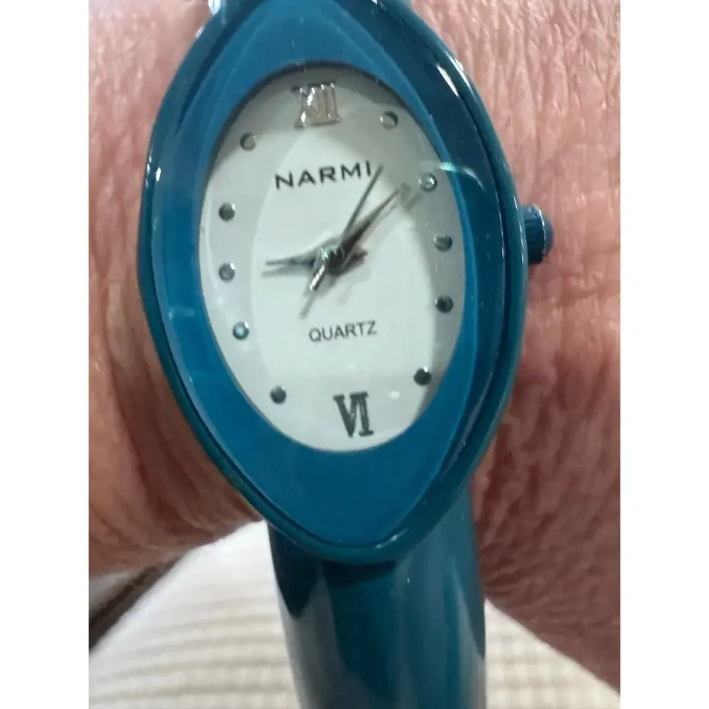 Vintage NARMI Teal Bangle Watch | Quartz | Retro Statement Bracelet Watch | Work
